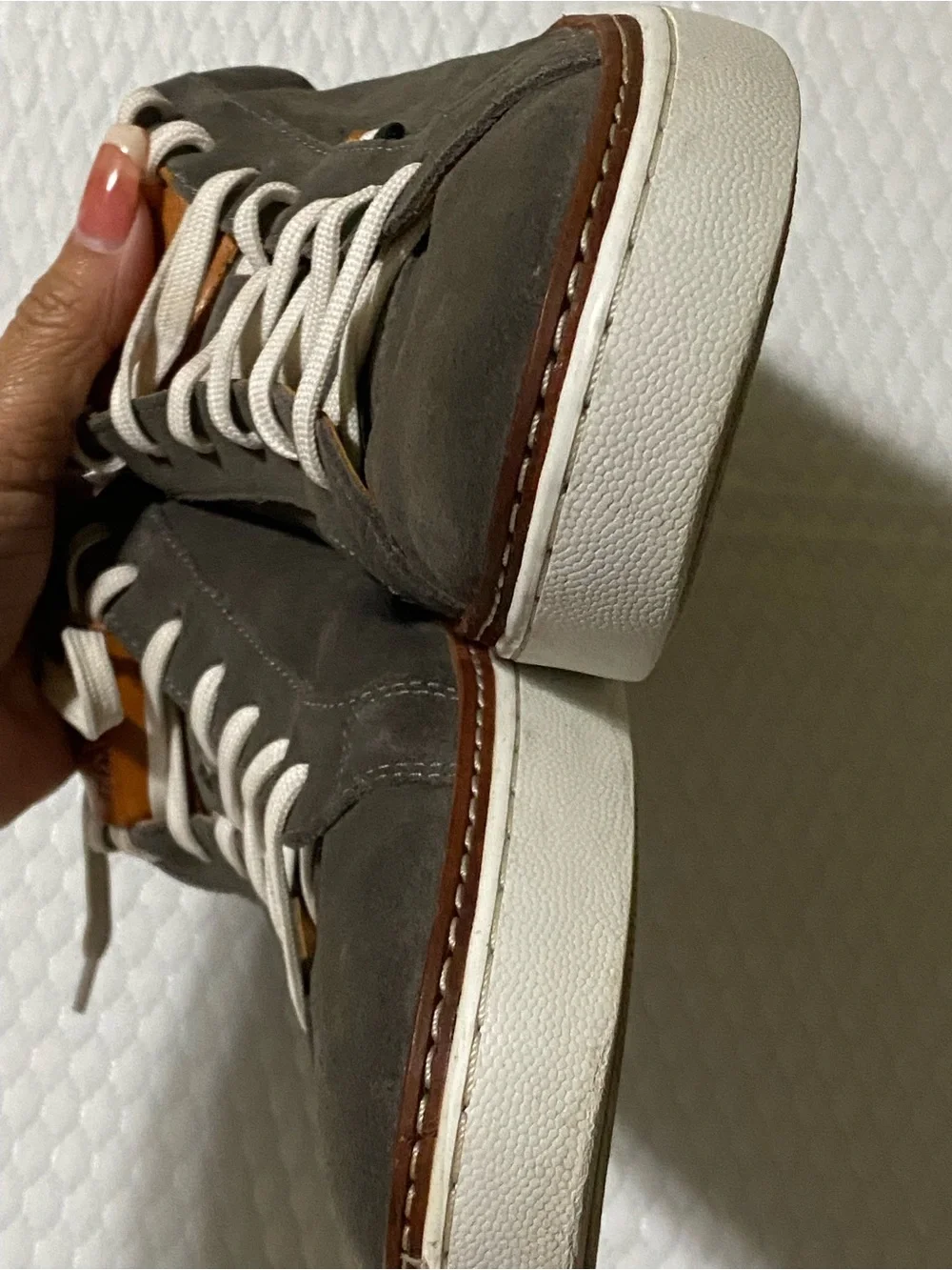 Allen Edmonds Gray Leather Sneakers with Tan Accents
